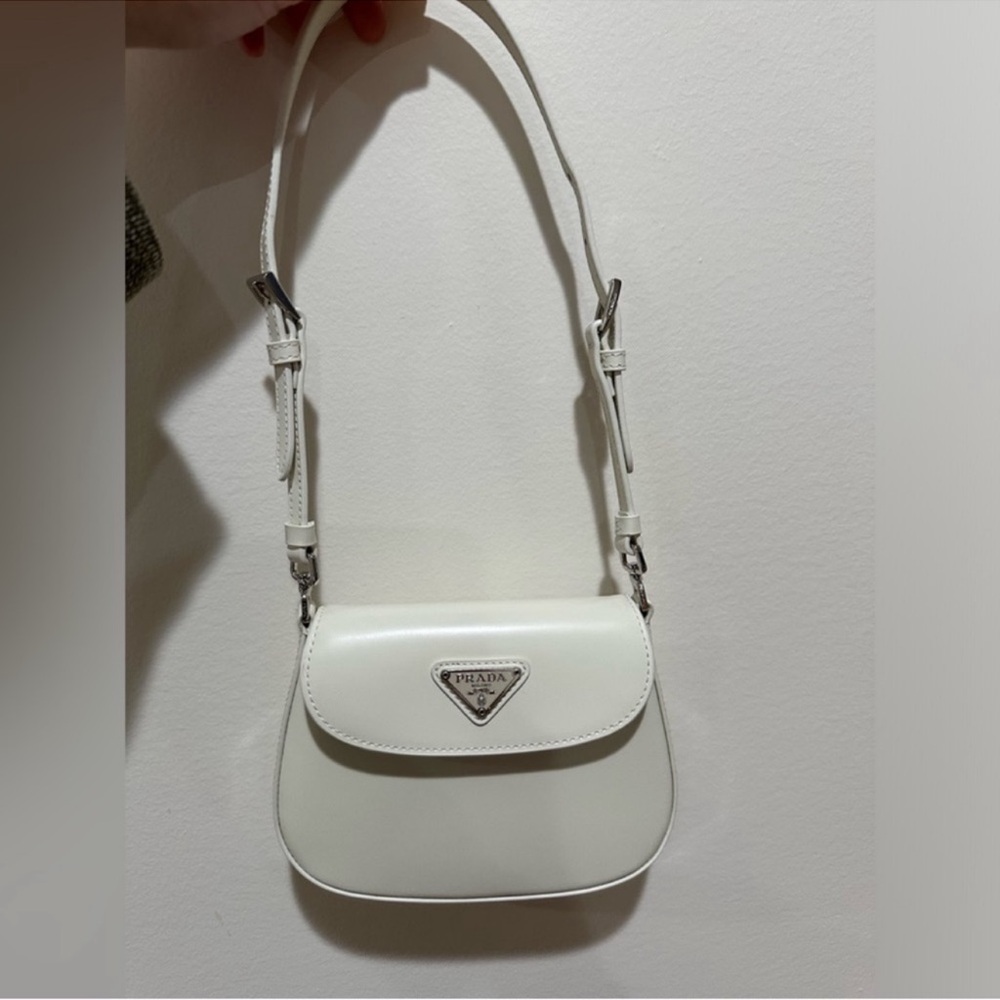 Prada Mini Cleo Brushed Leather Bag in White (LIKE NEW)